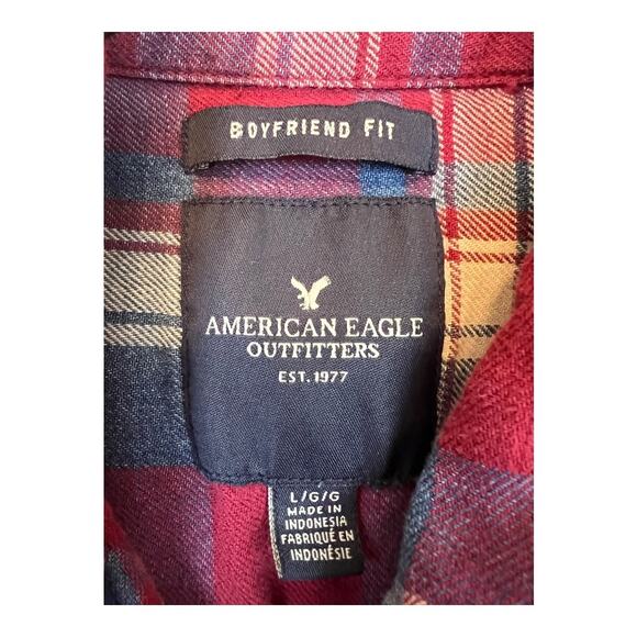 American Eagle Boyfriend Fit Flannel 2016 Button Down Plaid Shirt L Pearl Snap - Picture 2 of 5